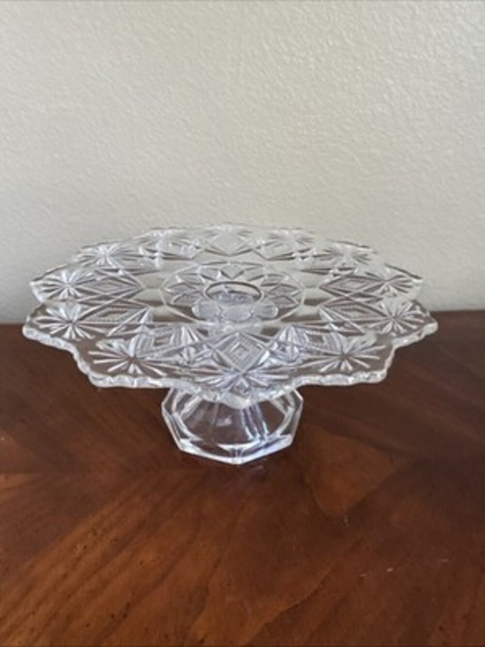 9" US GLASS Shoshone Clear Pressed Glass Round Cake Stand Circa 1890